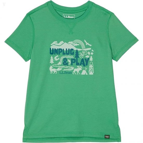 L.L.Bean Organic Short Sleeve Tee (Little Kids) Bright Elm Unplug and Play ID-LsfdyvfX