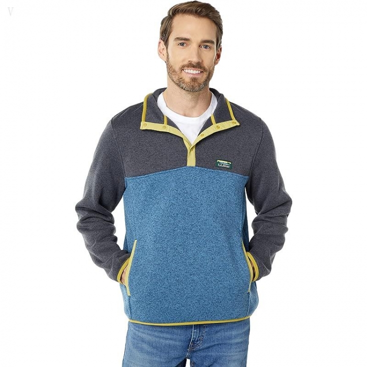 L.L.Bean Sweater Fleece Pullover Color-Block Regular Charcoal Gray Heather/Iron Blue ID-1pNdXCIc - Click Image to Close