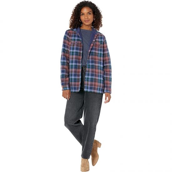 L.L.Bean Fleece Lined Flannel Shirt Hoodie Plaid Black Plum ID-yrXKeqYm
