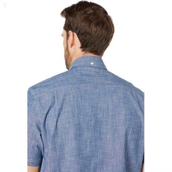 L.L.Bean Comfort Stretch Chambray Shirt Short Sleeve Traditional Fit Indigo ID-OQi2XyjO