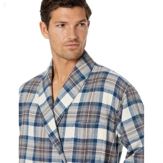 L.L.Bean Scotch Plaid Flannel Robe Regular Indigo Tartan ID-wZraxykZ