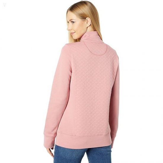 L.L.Bean Quilted Sweatshirt 1/4 Zip Pullover Long Sleeve Rose Wash ID-X2CrWwCs