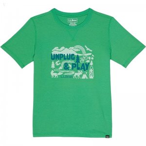 L.L.Bean Organic Short Sleeve Tee (Big Kids) Bright Elm Unplug and Play ID-xl56s2s2