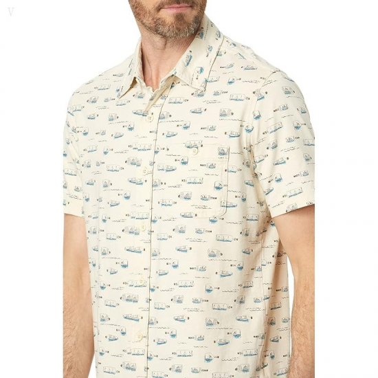 L.L.Bean Lakewashed Organic Short Sleeve Button-Down Message in A Bottle ID-GKpQcoBR