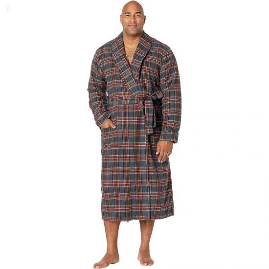 L.L.Bean Scotch Plaid Flannel Robe Sherpa Lined Tall Grey Stewart ID-8ZcKu07C