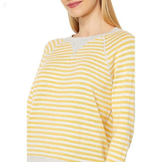 L.L.Bean Organic Cotton Slub Crew Neck Sweatshirt Sweater Stripe Goldenrod ID-UXWSxUc4