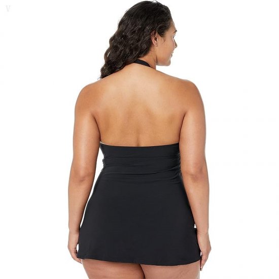 L.L.Bean Slimming Swimwear Clasp Halter Dress Black ID-TbGolgJo
