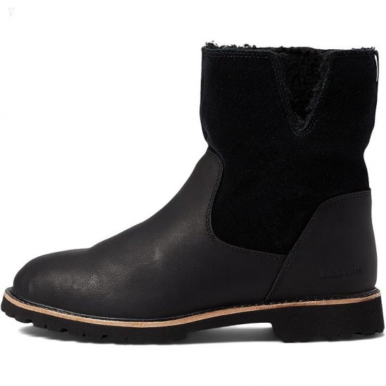 L.L.Bean Rugged Cozy Boot Mid Roll Down Black ID-keByBesd