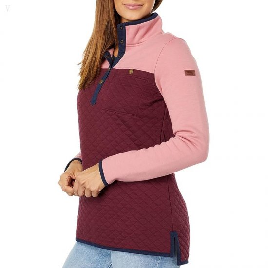 L.L.Bean Quilted Sweatshirt Mock Neck Tunic Color-Block Rose Wash/Deep Wine ID-GHLuMMtt