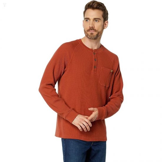 L.L.Bean BeanBuilt Waffle Henley Rust Orange ID-pcPGSIh9