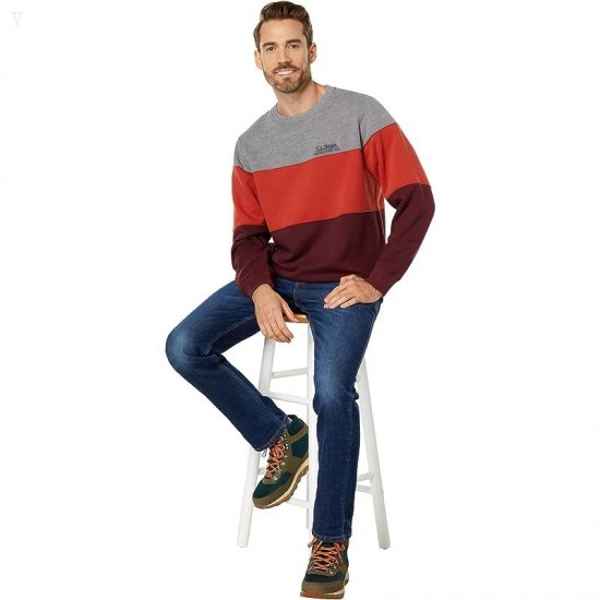 L.L.Bean 1912 Sweatshirt Crew Neck Color-Block Regular Deep Wine/Gray Heather ID-wT73KPj8