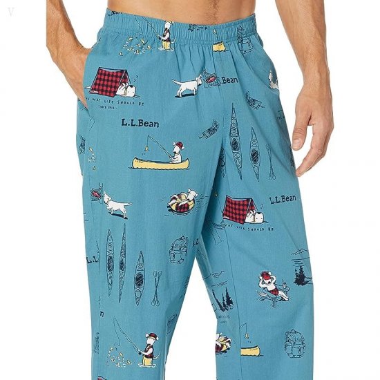 L.L.Bean Comfort Stretch Woven Sleep Pants Regular Light Teal Buddy The Dog ID-NpQJDHR6