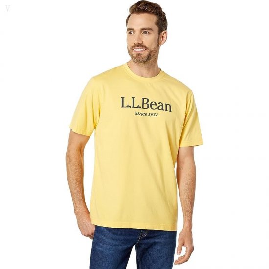 L.L.Bean Carefree Unshrinkable Tee without Pocket Short Sleeve Logo Sunset Gold/Chelt Logo ID-e9P2bZnB