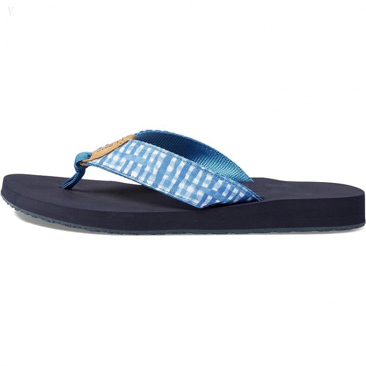 L.L.Bean Classic Maine Isle Flip-Flop 3 Woven Print Marine Blue Gingham ID-YUxY826a - Click Image to Close
