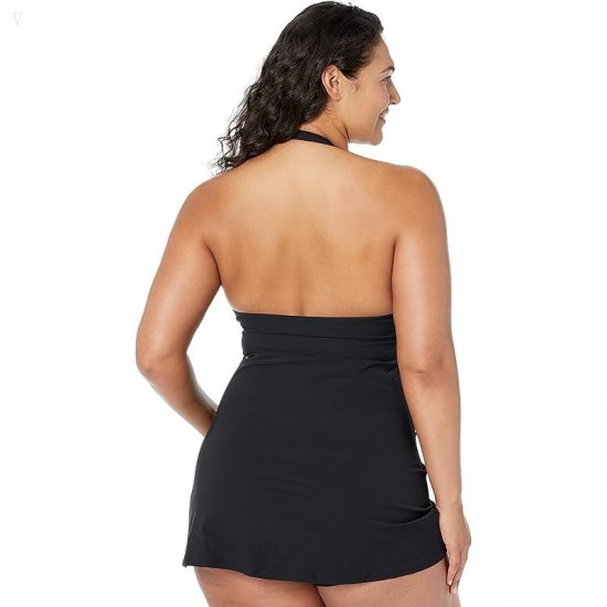 L.L.Bean Slimming Swimwear Clasp Halter Dress Long Black ID-G5tVNpoz