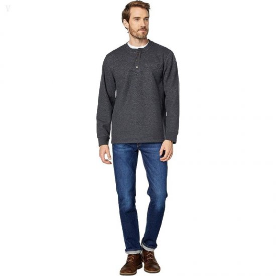 L.L.Bean Katahdin Iron Works Bonded Waffle Fleece Henley Slightly Fitted Regular Charcoal Heather ID-I4a1zB8D
