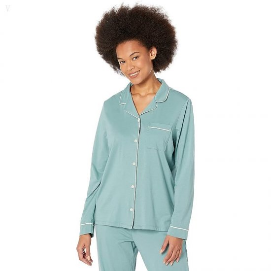 L.L.Bean Super Soft Shrink-Free Button Front Pajama Set Sea Pine ID-WM6KZaMS