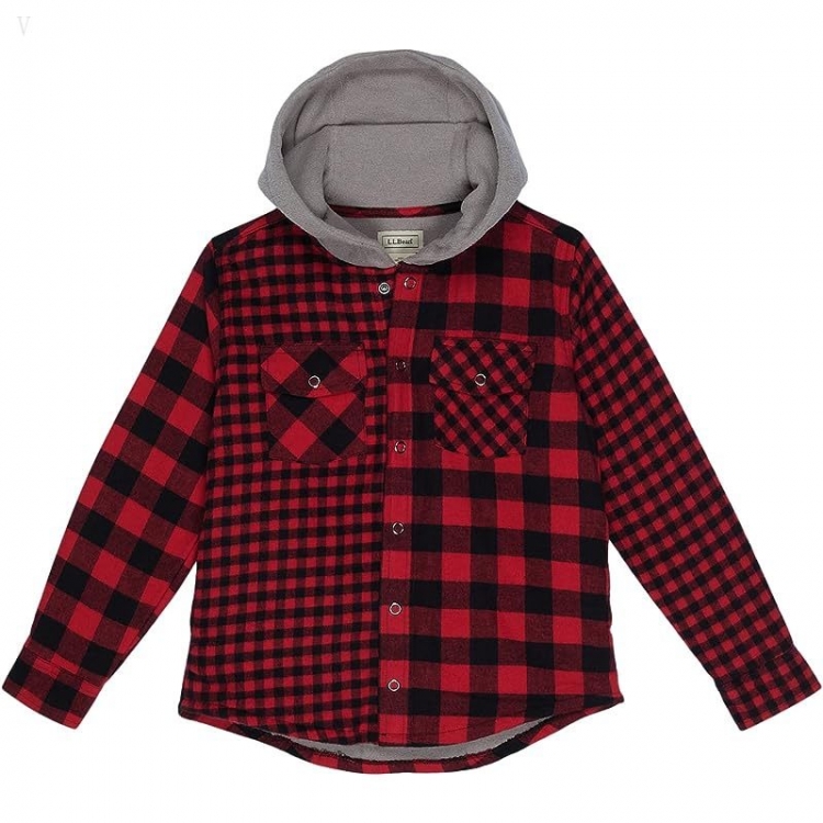 L.L.Bean Fleece Lined Flannel Shirt Hooded Plaid (Little Kids) Deep Red ID-hbNnNdVF - Click Image to Close