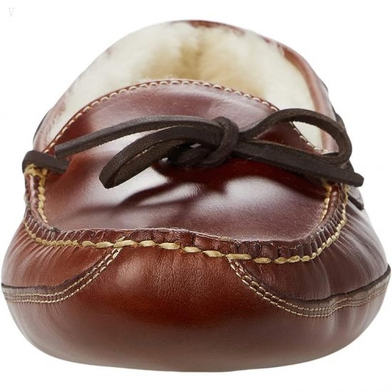 L.L.Bean Leather Double-Sole Slippers Shearling Lined Brown ID-bIoohNaw