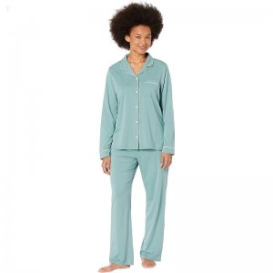 L.L.Bean Super Soft Shrink-Free Button Front Pajama Set Sea Pine ID-WM6KZaMS