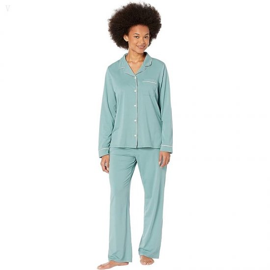 L.L.Bean Super Soft Shrink-Free Button Front Pajama Set Sea Pine ID-WM6KZaMS