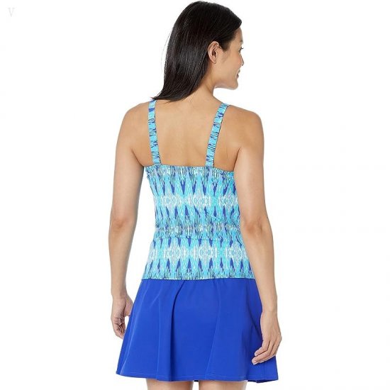 L.L.Bean Slimming Swimwear Tankini Top Print Arctic Blue Ikat ID-LhWMhZ4z