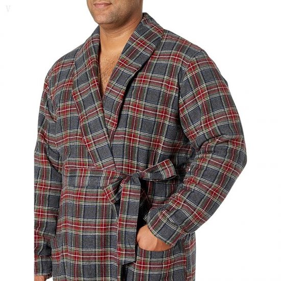 L.L.Bean Scotch Plaid Flannel Robe Sherpa Lined Tall Grey Stewart ID-8ZcKu07C