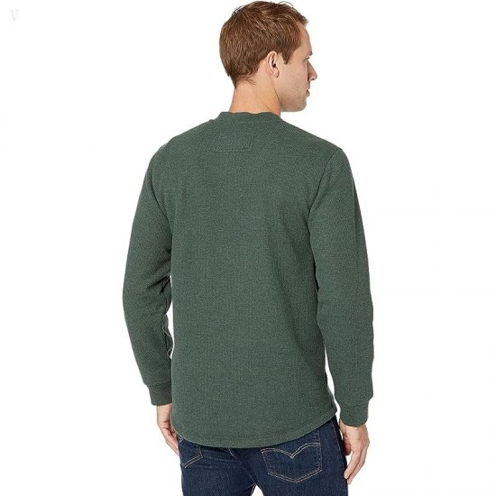 L.L.Bean Katahdin Iron Works Bonded Waffle Fleece Henley Slightly Fitted Regular Black Forest Green Heather ID-Uil0yQLz