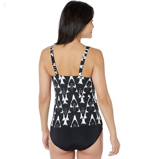 L.L.Bean Slimming Swimwear Tankini Top Print Black Ikat ID-n3FBLrs9