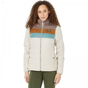 L.L.Bean Mountain Classic Puffer Jacket Color-Block Taupe Brown/Gray Birch ID-912WoOvg