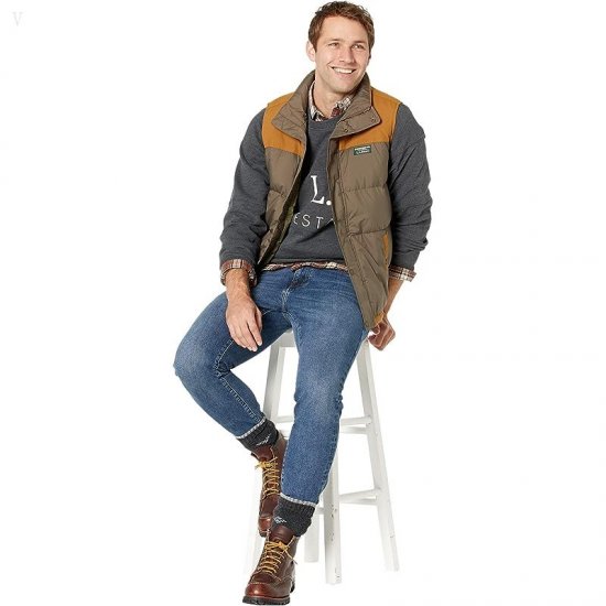 L.L.Bean Mountain Classic Down Vest Color-Block Dark Cinder/Saddle ID-V8oaQAfO