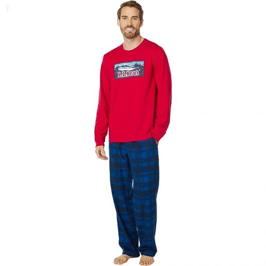 L.L.Bean Camp Pajamas Set Regular Nautical Red ID-YtGuuPjz