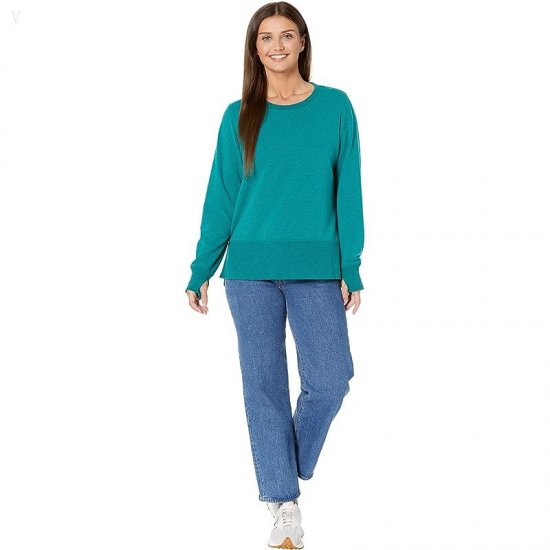 L.L.Bean Petite Bean\'s Cozy Split Hem Sweatshirt Warm Teal Heather ID-DMFNdKyX