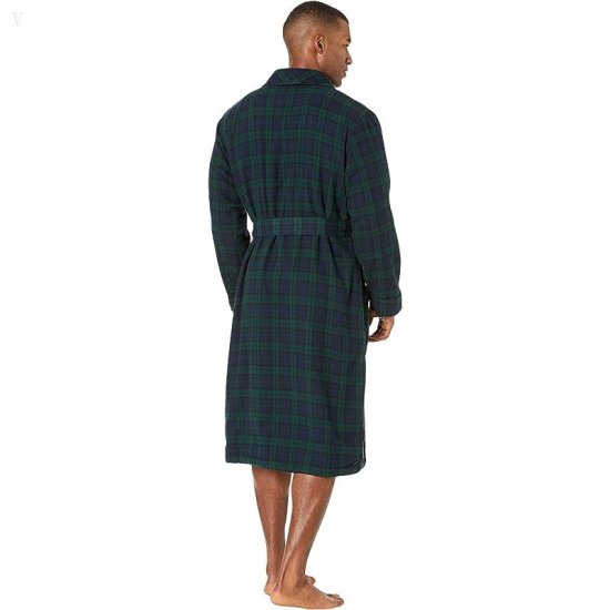 L.L.Bean Scotch Plaid Flannel Robe Sherpa Lined Regular Black Watch ID-aI0Elcjr