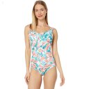 L.L.Bean BeanSport Scoop Neck Tanksuit Print Classic Teal Blue Brushstrokes ID-TUQPeh0N