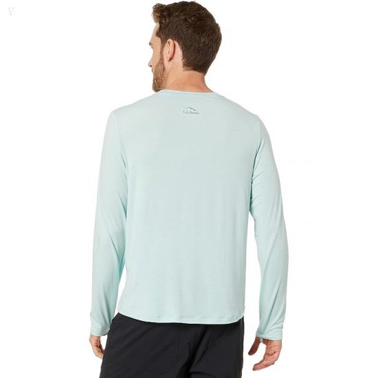 L.L.Bean Tropicwear Comfort Crew Long Sleeve Regular Pale Turquoise ID-oZRmq10U