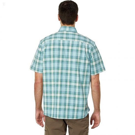 L.L.Bean Comfort Stretch Chambray Shirt Short Sleeve Traditional Fit Plaid Pale Turquoise ID-wQ0T0oBg
