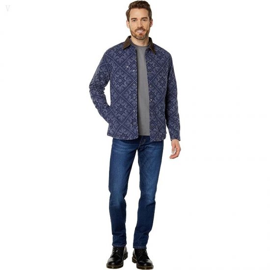 L.L.Bean Signature 1933 Chamois Cloth Shirt Lined Pattern Regular Dark Indigo Bandana ID-8yQQqhA8