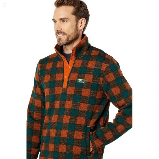 L.L.Bean Sweater Fleece Pullover Printed Russet Clay Buffalo ID-Jija7z1q