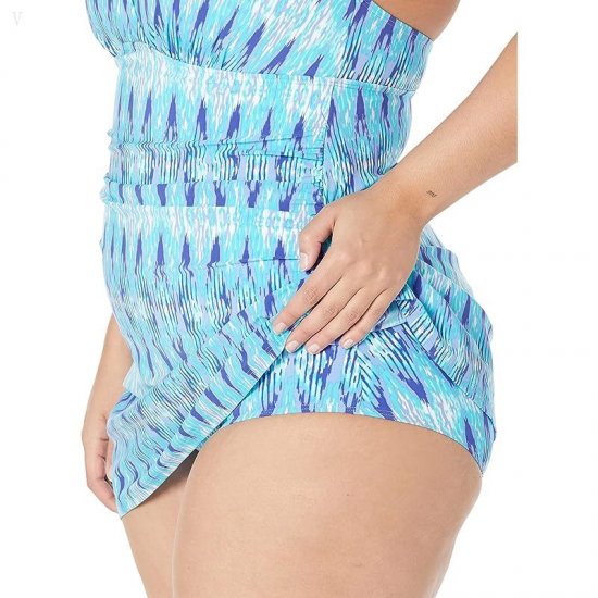 L.L.Bean Slimming Swimwear Clasp Halter Dress Print Arctic Blue Ikat ID-NLv1nbEV
