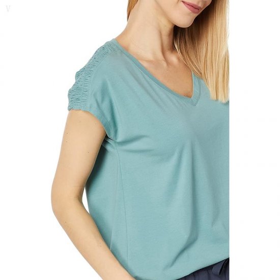L.L.Bean Beyond Soft Short Sleeve V-Neck Tee Sea Pine ID-tITkJd2b
