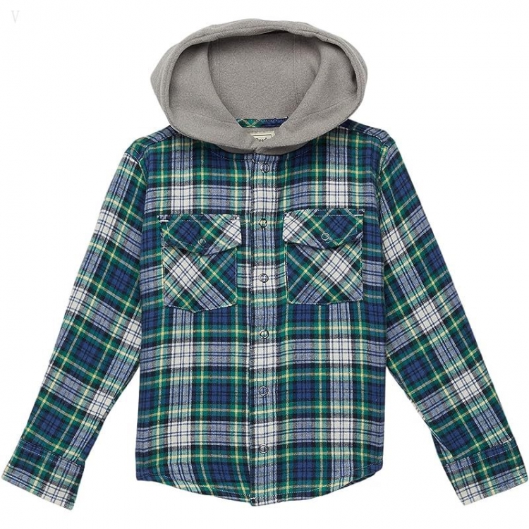 L.L.Bean Fleece Lined Flannel Shirt Hooded Plaid (Little Kids) Dress Gordon ID-SoafpOxp - Click Image to Close