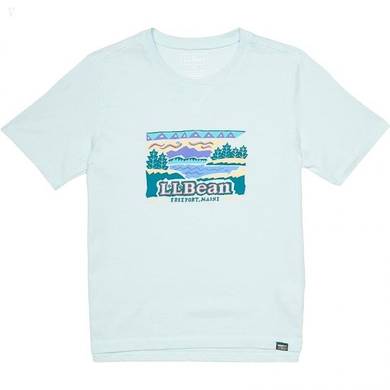 L.L.Bean Organic Short Sleeve Tee (Big Kids) Blue Haze Logo ID-GY9EJT3H