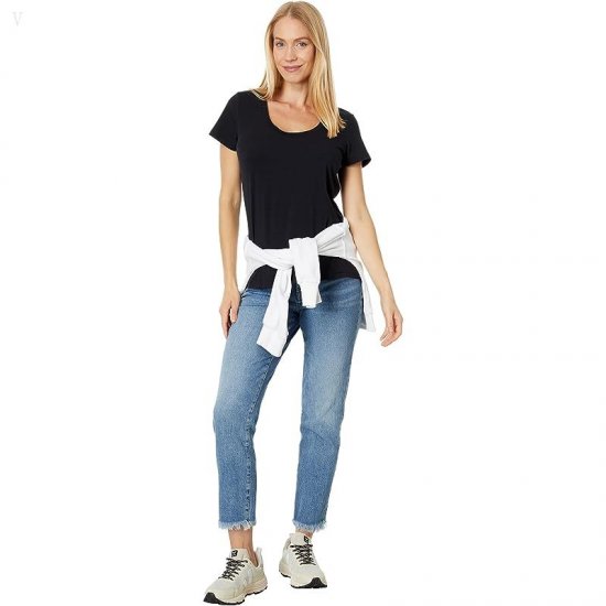 L.L.Bean Soft Stretch Supima Tee Scoop Neck Short Sleeve Dark Black ID-bQMyzne2