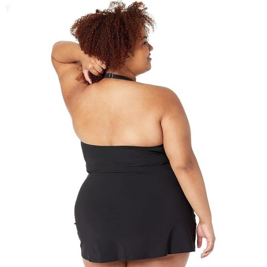 L.L.Bean Plus Size Slimming Swimwear Clasp Halter Dress Black ID-vDyhI9eU