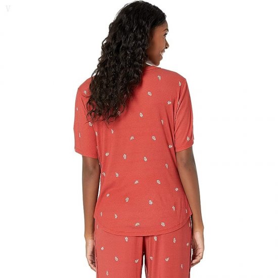 L.L.Bean Petite Restore Sleep Top Print Deep Coral Print ID-MIKYVtf9