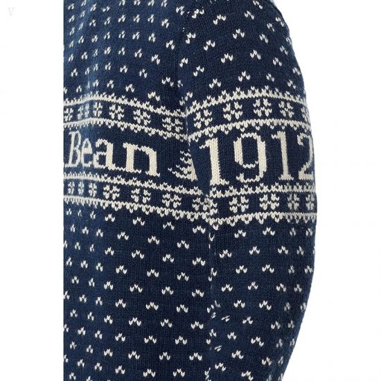 L.L.Bean Classic Raggwool Crew Sweater Intarsia Navy Logo ID-SXGgsuW8