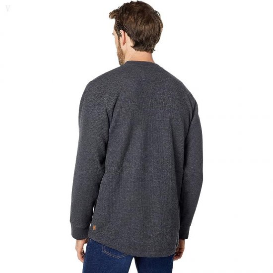 L.L.Bean Katahdin Iron Works Bonded Waffle Fleece Henley Slightly Fitted Regular Charcoal Heather ID-I4a1zB8D