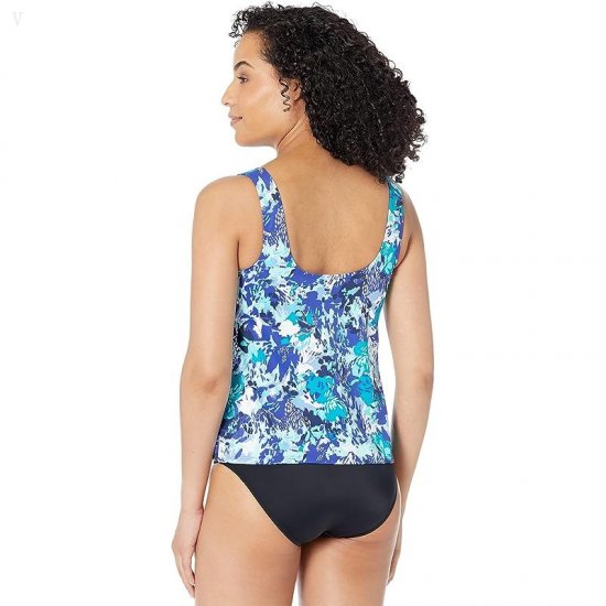 L.L.Bean BeanSport Scoop Neck Tankini Top Print Darkest Navy Multi Floral ID-Y13dar4J