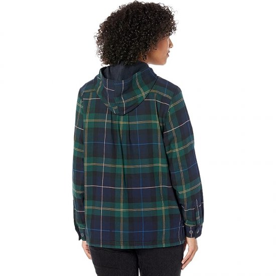 L.L.Bean Fleece Lined Flannel Shirt Hoodie Plaid Deep Spruce ID-FMm51IPD